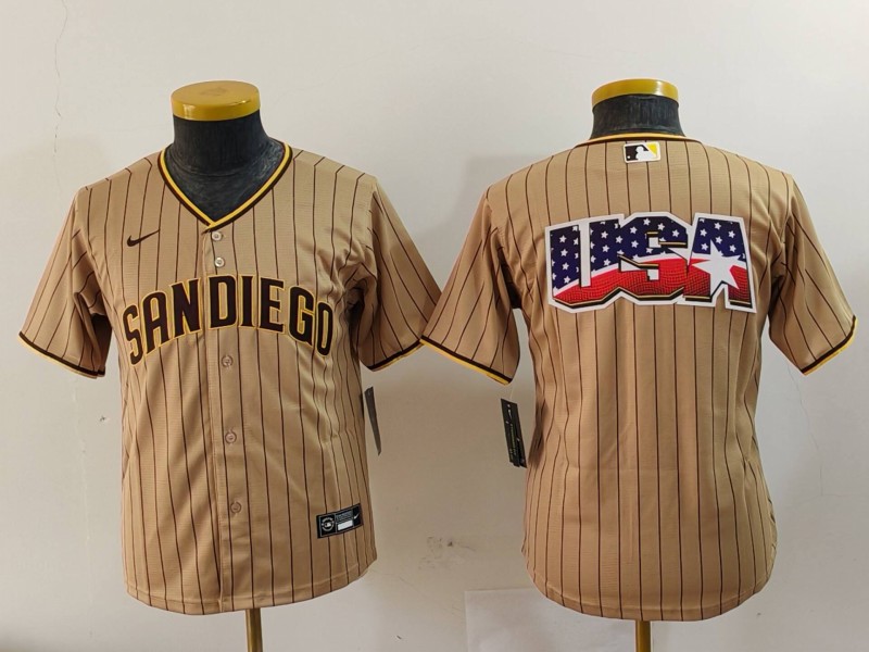 Youth San Diego Padres Tan Team Big Logo Stitched Baseball Jersey